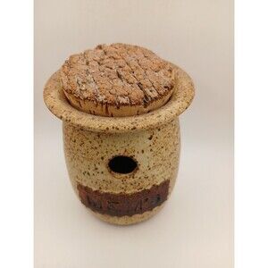 VTG Signed Handthrown Ooak Pottery 6" M&M Candy Jar 90s Cork Skittles Reeses